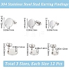 SOFPLATE 36Pcs 3 Size Flat Round 304 Stainless Steel Stud Earring Findings STAS-SP0001-59P-2