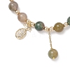 3Pcs Natural Aquamarine & Rose Quartz & Amethyst & Indian Agate & White Jade Imitation Morganite Round Beaded Bracelets BJEW-JB11933-5