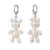 Natural Pearl Bear Dangle Leverback Earrings EJEW-TA00155-1