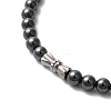 Synthetic Non-magnetic Hematite Oval Pendant Necklace with Round Beaded Chains NJEW-R259-02-4