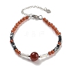 Natural Carnelian Round & Synthetic Non-magnetic Hematite & White Shell Beaded Bracelets for Women BJEW-K251-02C-2