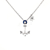 Vintage 925 Sterling Silver Blue Cubic Zirconia Ship Anchor Rudder Pendant Necklaces AJ6601-7