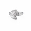 304 Stainless Steel Leaf Cuff Ring RJEW-N038-041P-1
