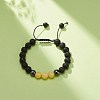 Gold Natural White Jade(Dyed) & Lava Rock & Synthetic Hematite Round Braided Bead Bracelet BJEW-JB08387-03-2