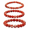 3Pcs 3 Size Synthetic Imperial Jasper Round Beaded Stretch Bracelets Set BJEW-SW00064-27-2