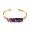 Natural Amethyst Triple Column Beaded Open Cuff Bangle BJEW-E377-01G-03-2