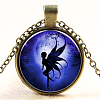 Fairy Pattern Flat Round Glass Pendant Necklaces NJEW-N0051-027D-01-1