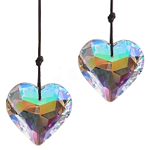 Faceted Glass Heart Pendant Decorations HJEW-PW0002-18