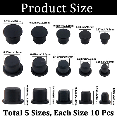 50Pcs 5 Styles Silicone Hole Plugs AJEW-GF0011-62C-1