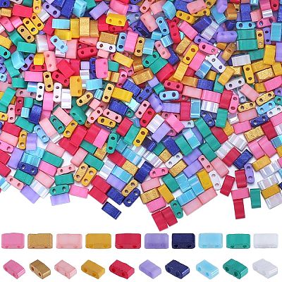 800Pcs 10 Styles 2-Hole Baking Paint Glass Seed Beads SEED-SC0001-44A-1