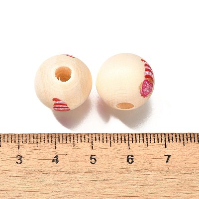 Valentine's Day Element Printed Wood Beads WOOD-R002-01-02-1