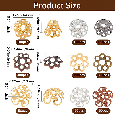 1350Pcs 9 Styles Iron Bead Caps IFIN-PA0001-08-1