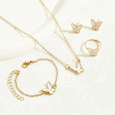 Butterfly Alloy Enamel Bracelets & Stud Earrings & Pendant Necklaces & Rings Sets for Women OE9237-1