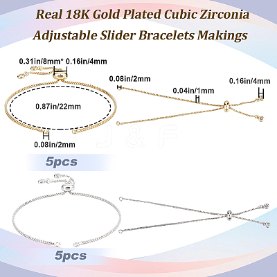10Pcs 2 Colors Brass Slider Bracelets Making MAK-BBC0001-03-1