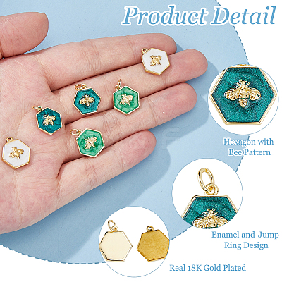 6Pcs 3 Styles Brass & 304 Stainless Steel Enamel Charms FIND-HS0002-30-1
