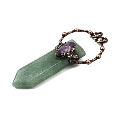Natural Green Aventurine & Amethyst Sword Shape Big Pendants G-Q350-07K-1