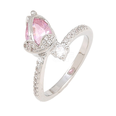 Flower Brass Micro Pave Cubic Zirconia Cuff Open Rings for Women CU-CBA0A21-06A-P-1