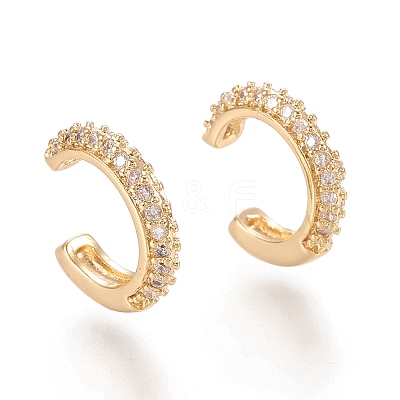 Brass Micro Pave Clear Cubic Zirconia Cuff Earrings X-EJEW-M195-07G-1
