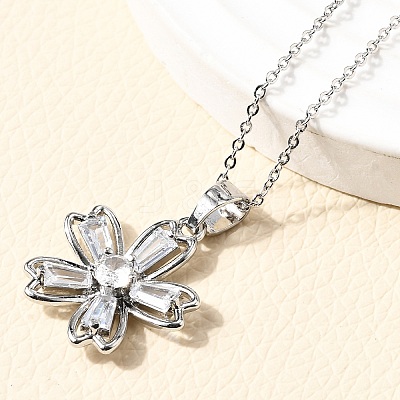 Flower Brass Micro Pave Cubic Zirconia Stud Earrings & Pendant Necklaces Sets SJEW-Z002-02P-1