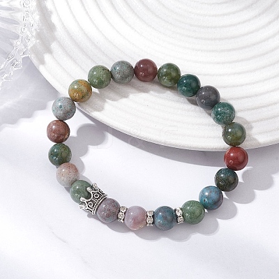 Natural Indian Agate Beaded Stretch Bracelets for Women Men BJEW-JB12690-1