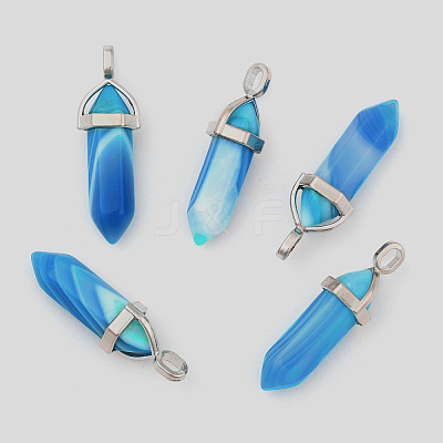 Natural Banded Agate Double Terminated Pointed Pendants G-F295-05J-1