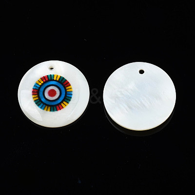 Printed Freshwater Shell Charms SHEL-T009-20B-1