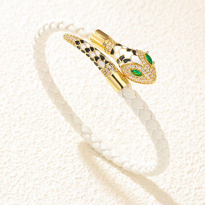 Alloy Cubic Zirconia & Enamel Braided Syntheti Leather Cord Cuff Bangles FS-WG13903-06-1