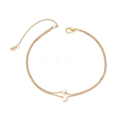 3Pcs 3 Styles Brass Clover Cross Moon Star Link 304 Stainless Steel Cable Chain Anklets for Women AJEW-AN00748-1