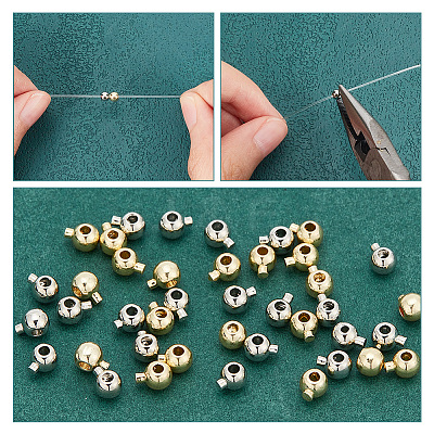 40Pcs 2 Colors Brass Crimp Beads KK-AR0003-14-1