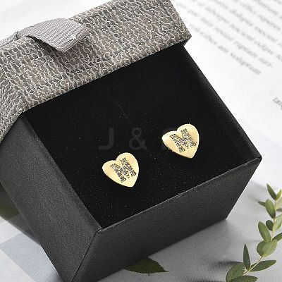 Rack Plating Brass Micro Pave Clear Cubic Zirconia Stud Earrings EJEW-K299-01G-M-1