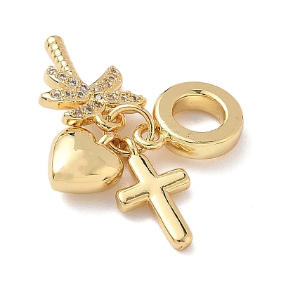 Brass Micro Pave Clear Cubic Zirconia European Dangle Charms KK-D502-13D-G-1