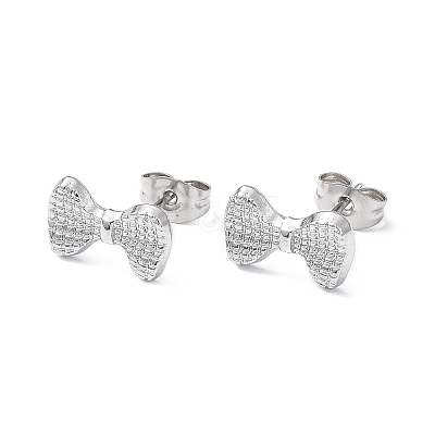 Non-Tarnish 304 Stainless Steel Grooved Bowknot Stud Earrings for Women EJEW-I285-05P-1
