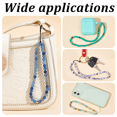 4Pcs 4 Style Round Acrylic Beads & Natural Gemstone Phone Hand Strap Chains FIND-AR0003-89-1