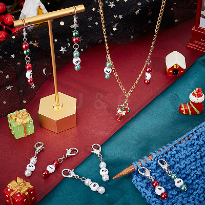 Christmas Theme Acrylic Beaded Locking Stitch Markers HJEW-PH01755-1