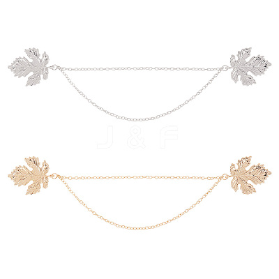 2Pcs 2 Colors Double Maple Leaf Hanging Chain Brooch JEWB-GO0001-03-1