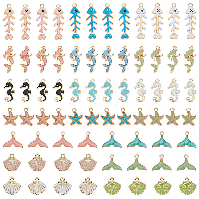 72Pcs 18 Styles Ocean Theme Alloy Enamel Charms ENAM-ME0001-18-1