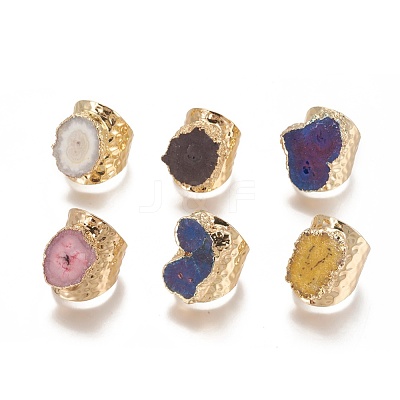 Natural Druzy Agate Cuff Rings RJEW-E159-02G-1