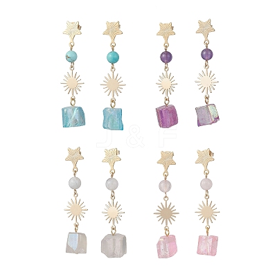 4 Pairs 201 Stainless Steel Dangle Stud Earrings EJEW-TA00794-1