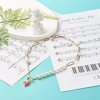 Glass Pearl Beaded Necklaces NJEW-TA00004-1