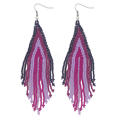 Bohemian Handmade Glass Seed Beads Tassel Dangle Earrings AE7424-1-1