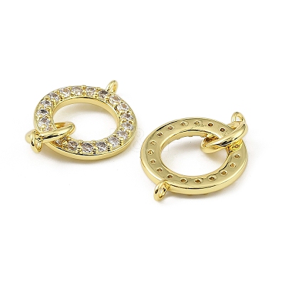 Brass Micro Pave Clear Cubic Zirconia Ring Connector Charms KK-H527-25G-1