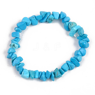 Chip Synthetic Turquoise(Dyed) Beaded Stretch Bracelets BJEW-S143-58-1