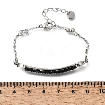 Heart Bar 304 Stainless Steel & Rhinestone Link Bracelets BJEW-A167-01P-01-1