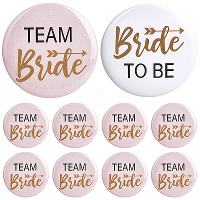 12Pcs Tinplate & Plastic Bride Badges for Wedding Party Bridal Shower Decoration AJEW-SC0032-08B-1