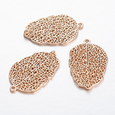 Hollow Leaf Light Gold Plating Brass Pendants KK-M191-10-1