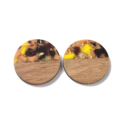 Transparent Resin & Walnut Wood Pendants RESI-N025-045-1