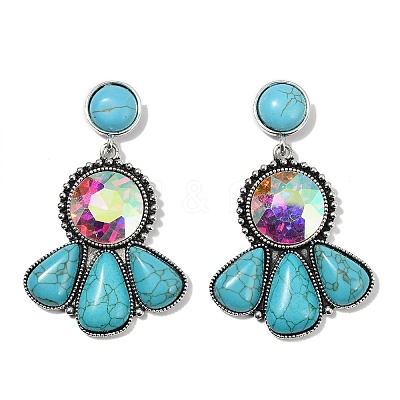 Alloy Synthetic Turquoise Dangle Stud Earrings EJEW-U053-04A-AS-1
