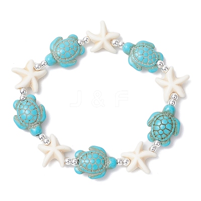 Synthetic Turquoise Beaded Stretch Bracelets for Men Women BJEW-JB11760-01-1