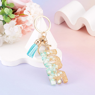 Alloy & Resin Tassel Keychainss AJEW-TADJ0001-20G-04-1