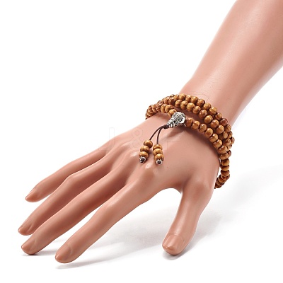 Round Natural Wood Mala Bead Bracelet BJEW-JB06907-1